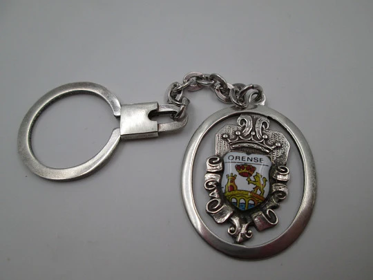 Orense town shield keychain. Sterling silver & colours enamel. 1990's