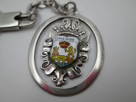 Orense town shield keychain. Sterling silver & colours enamel. 1990's