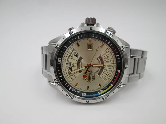 Orient Multi-Year Calendar. Automatic. Stainless steel. Bracelet. 1980's. Japan