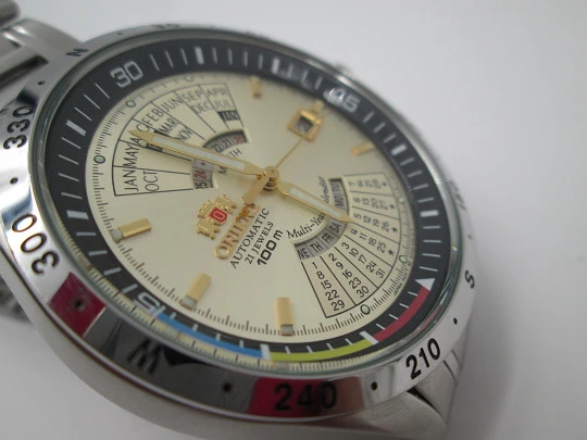 Orient Multi-Year Calendar. Automatic. Stainless steel. Bracelet. 1980's. Japan