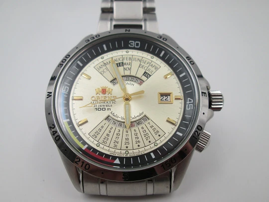 Orient Multi-Year Calendar. Automatic. Stainless steel. Bracelet. 1980's. Japan