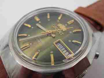 Orient. Acero inoxidable. Automático. Dial tornasolado. Calendario. 1970. Japón