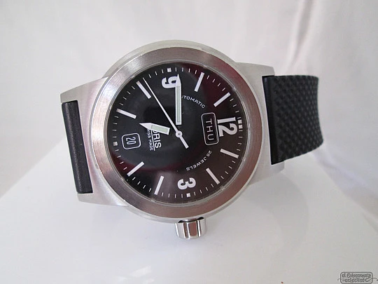 Oris BC3 Day & Date. Automatic. Steel. Rubber strap. Black dial