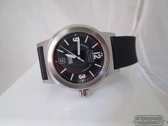 Oris BC3 Day & Date. Automatic. Steel. Rubber strap. Black dial