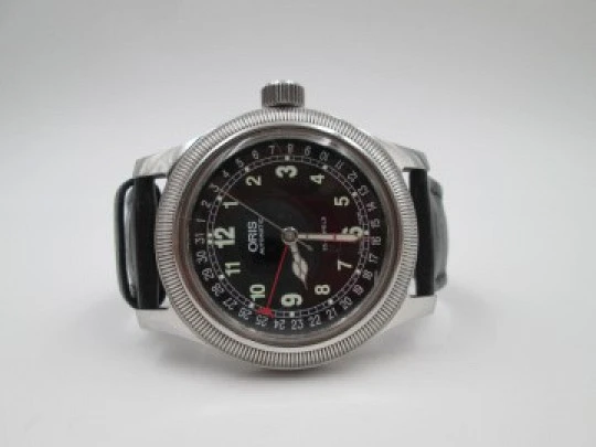 Oris Big Crown Pointer Date. Automático. Acero inoxidable. Dial negro. 1990. Suiza