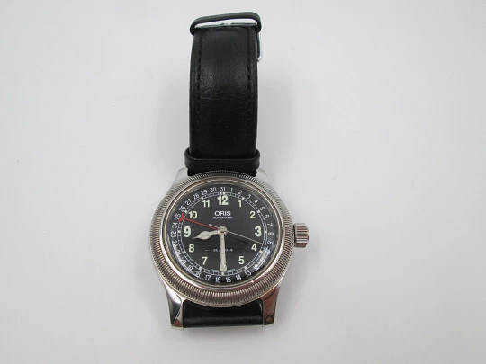 Oris Big Crown Pointer Date. Automático. Acero inoxidable. Dial negro. 1990. Suiza