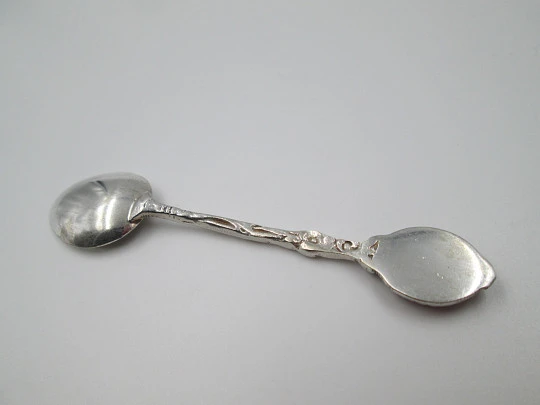 Ornate coffee spoon. Sterling silver and pink stone. Vegetable motifs. 1980's. Europe