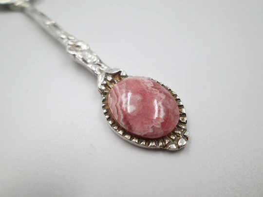 Ornate coffee spoon. Sterling silver and pink stone. Vegetable motifs. 1980's. Europe