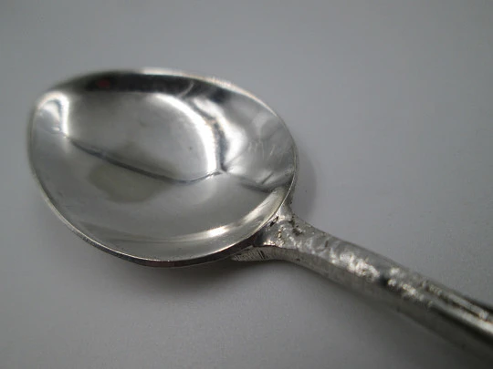 Ornate coffee spoon. Sterling silver and pink stone. Vegetable motifs. 1980's. Europe