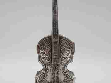 Ornate desk box. Miniature cello. 925 sterling silver & vermeil. 1980's