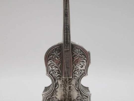 Ornate desk box. Miniature cello. 925 sterling silver & vermeil. 1980's