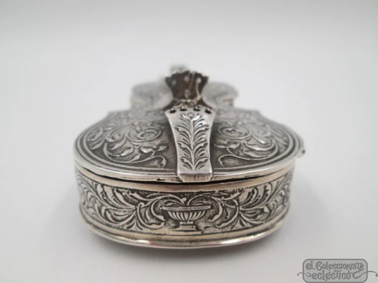 Ornate desk box. Miniature cello. 925 sterling silver & vermeil. 1980's