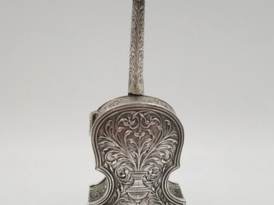 Ornate desk box. Miniature cello. 925 sterling silver & vermeil. 1980's