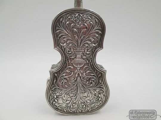 Ornate desk box. Miniature cello. 925 sterling silver & vermeil. 1980's