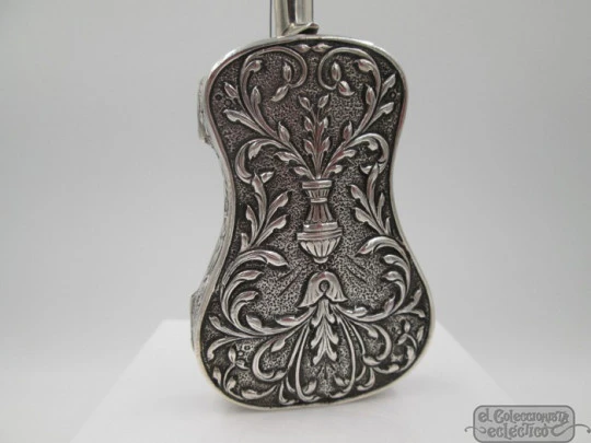 Ornate desk box. Miniature guitar. 925 sterling silver & vermeil. 1980's