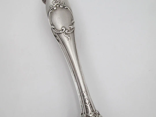 Ornate ice tongs. Sterling silver. Vegetable motifs, shield and claws. Spain. 1970's