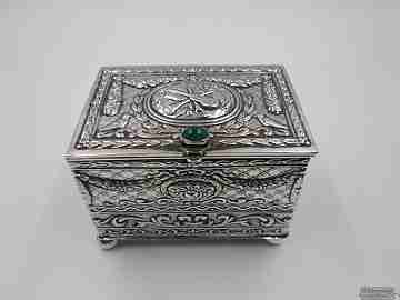 Ornate jewellery box. 925 sterling silver. 1970's. Green stone. Bilbao