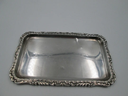 Ornate small tray. Sterling silver. Vegetable motifs and scrolls edge. Spain. 1970's