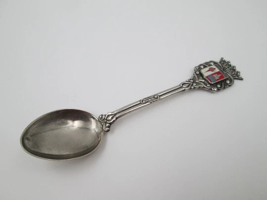 Ornate spoon. Sterling silver and colours enamel. Aranjuez shield. 1990's. Spain