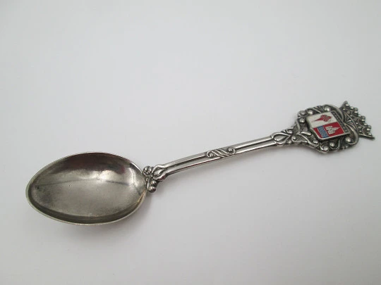 Ornate spoon. Sterling silver and colours enamel. Aranjuez shield. 1990's. Spain