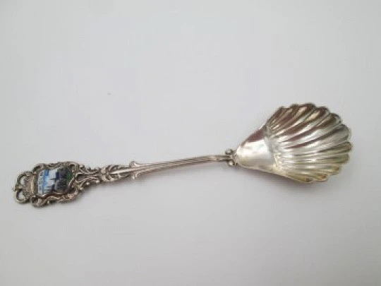 Ornate spoon. Sterling silver and colours enamel. Cologne shield. 1990's. Germany