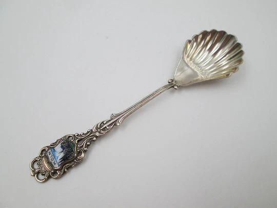 Ornate spoon. Sterling silver and colours enamel. Cologne shield. 1990's. Germany