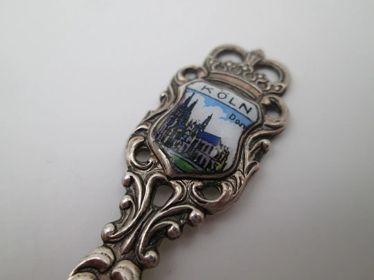 Ornate spoon. Sterling silver and colours enamel. Cologne shield. 1990's. Germany