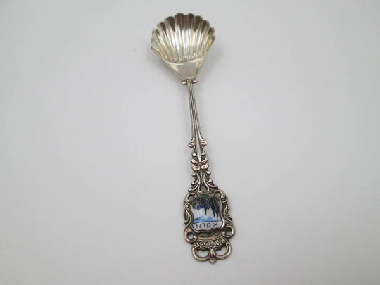 Ornate spoon. Sterling silver and colours enamel. Cologne shield. 1990's. Germany