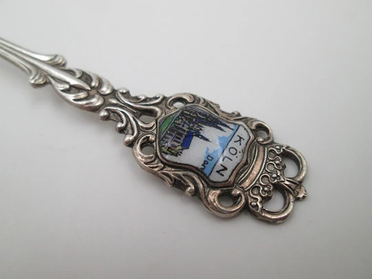 Ornate spoon. Sterling silver and colours enamel. Cologne shield. 1990's. Germany