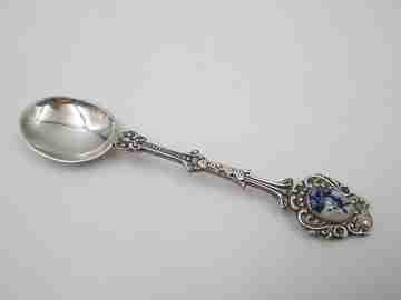 Ornate spoon. Sterling silver and colours enamel. Holland shield. 1990's