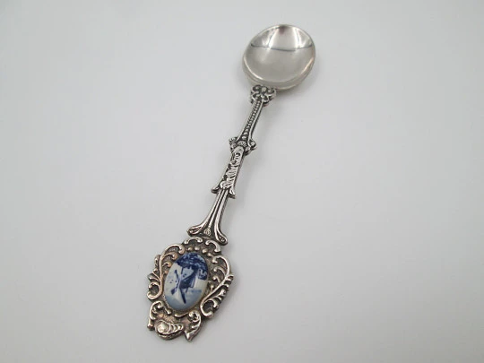 Ornate spoon. Sterling silver and colours enamel. Holland shield. 1990's