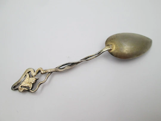 Ornate spoon. Sterling silver vermeil & colours enamel. Romantic scene. 1980's