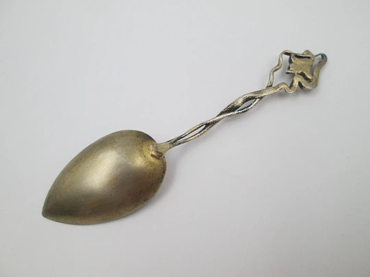 Ornate spoon. Sterling silver vermeil & colours enamel. Romantic scene. 1980's