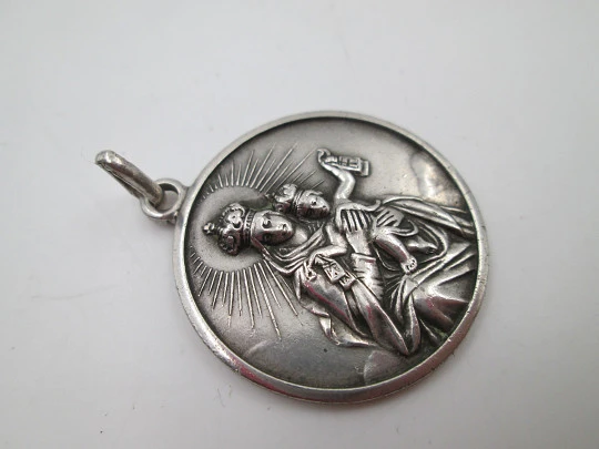 Our Lady of Carmel with Child and scapulars medal. Sterling silver. Europe. 1960's