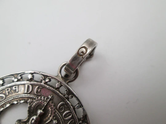 Our Lady of Covadonga openwork religious medal. Sterling silver. Spain. 1950's