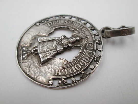 Our Lady of Covadonga openwork religious medal. Sterling silver. Spain. 1950's