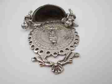 Our Lady of Guadalupe holy water font. 925 sterling silver. Mexico. 1970's