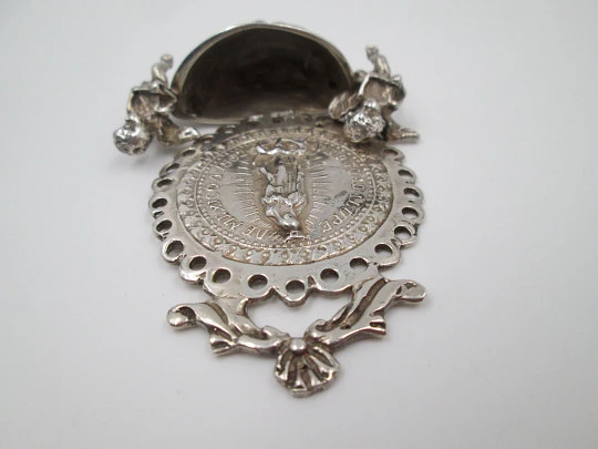 Our Lady of Guadalupe holy water font. 925 sterling silver. Mexico. 1970's