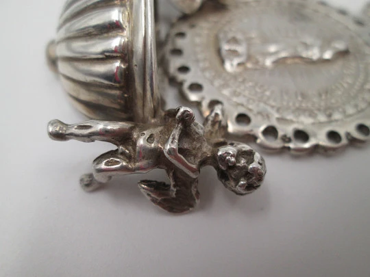 Our Lady of Guadalupe holy water font. 925 sterling silver. Mexico. 1970's