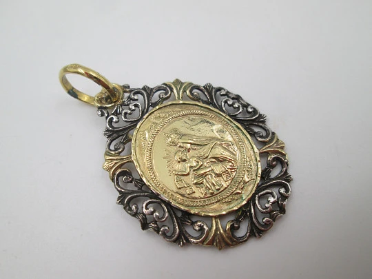 Our Lady of Mount Carmel and the Sacred Heart scapular medal. Sterling silver & vermeil