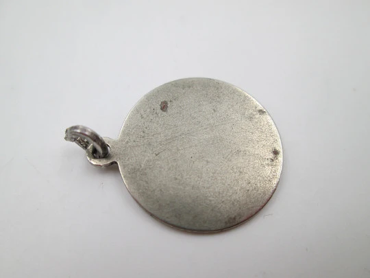 Our Lady of the Pillar and Basilica medal. Sterling silver. Ring on top. 1950's. Spain