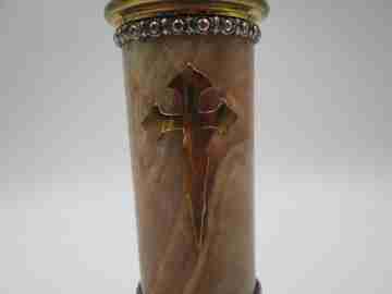 Our Lady of the Pillar figure on base. Sterling silver, marble and metal. 1950's