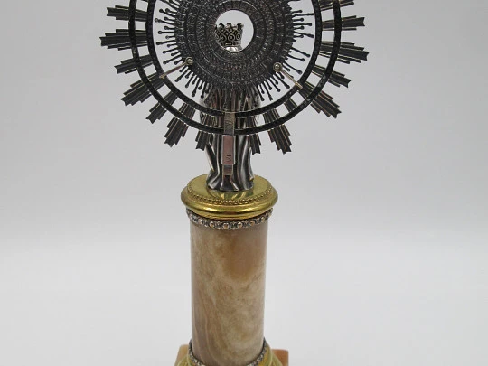 Our Lady of the Pillar figure on base. Sterling silver, marble and metal. 1950's