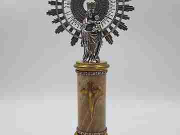Our Lady of the Pillar figure on base. Sterling silver, marble and metal. 1950's