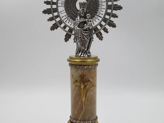 Our Lady of the Pillar figure on base. Sterling silver, marble and metal. 1950's