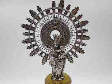 Our Lady of the Pillar figure on base. Sterling silver, marble and metal. 1950's