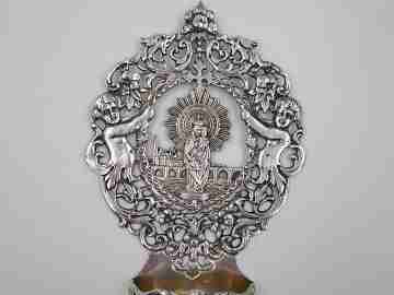 Our Lady of the Pillar holy water font. 925 sterling silver. Spain. 1980's