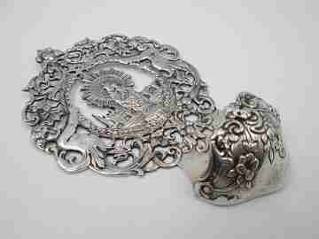 Our Lady of the Pillar holy water font. 925 sterling silver. Spain. 1980's