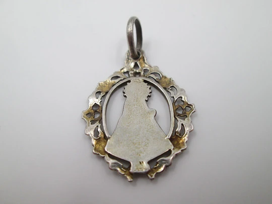 Our Lady of the Pillar openwork medal. Sterling silver & vermeil. Ring. 1980's