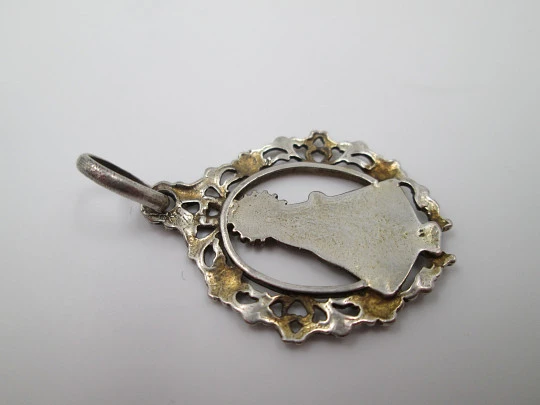 Our Lady of the Pillar openwork medal. Sterling silver & vermeil. Ring. 1980's